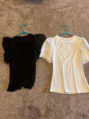 Boutique ruffle sleeve Ribbed Tops- White and Black